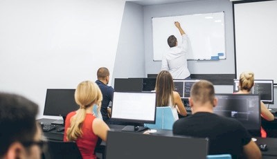 Students using a computer